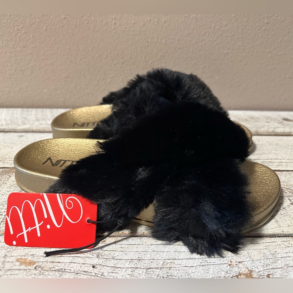 Faux Fur Crossband Slippers - NWT